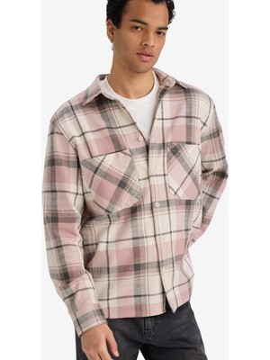 DeFacto Regular Fit Polo Yaka Kareli Flanel Uzun Kollu Gömlek G2331AX25AU