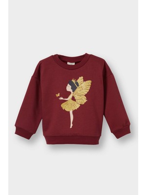 DeFacto Bisiklet Yaka Baskılı İçi Yumuşak Tüylü Sweatshirt Kız Bebek F0500A525WN