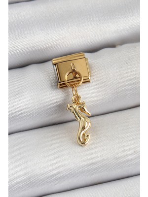 Belle Fusion Bfs 316L Çelik Sallantılı Deniz Atı Model Gold Renk Nomination Charm
