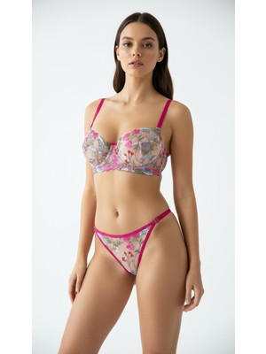 Kadın Fuşya Dantelli Nakışlı Iç Çamaşır Takımı