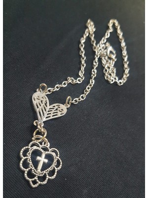 Dükkan Hediyelik Dükkan Design Wings Heart Cross Kolye