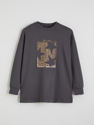 Lc Waikiki Yeni Sezon Baskılı Oversize Kadın Sweatshirt Tunik