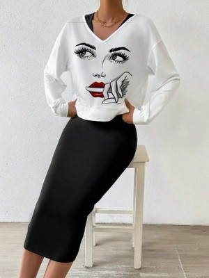 Arben Boutique Kadın Askılı Yuvarlak Yaka Viskon Iki Iplik Elbise ve V Yakalı Bluz Ikili Takım