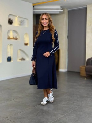 Arben Boutique Kadın Uzun Kollu Bisiklet Yaka Midi Modal Elbise