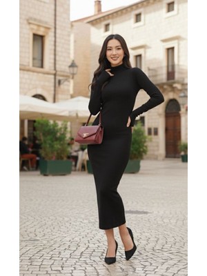 Passense Kadın Uzun Kollu Balıkçı Yaka Midi Boy Elbise