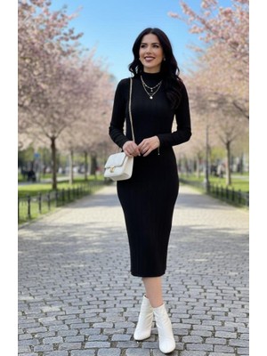 Aisha Elbise Kadın Uzun Kollu Balıkçı Yaka Triko Elbise