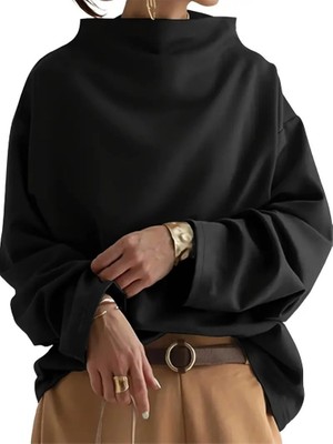 La Mode Istanbul Kadın Uzun Kollu Geniş Balıkçı Yaka Modal Bluz