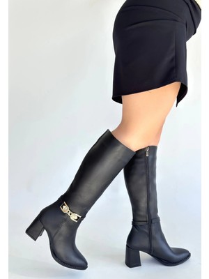 OEY Fashions Mooni Siyah Cilt Topuklu Çizme
