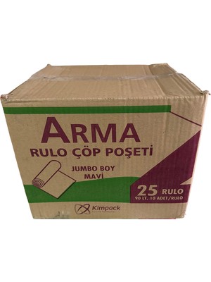 Arma Jumbo Boy 90 Lt. Mavi Çöp Torbası Poşeti - 80 x 110 cm / 10 Adetlik 25 Rulo / Koli