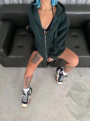 Rawea Fashion Oversize Tam Fermuarlı Uzun Kol Hırka - Haki