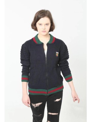 Rawea Fashion Kadın Tam Fermuarlı Triko Hırka - Lacivert