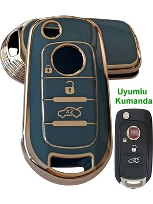 Kasey Fiat Egea Uyumlu Kumanda Anahar Kılıfı Oto Anahtarlık 3 Tuşlu Turkuaz Gold