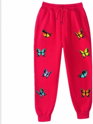 Kids Face Özel Tasarım Renkli Kelebekler Baskılı %100 Pamuk 3 Iplik Kışlık Kız Çocuk Eşofman Takımı