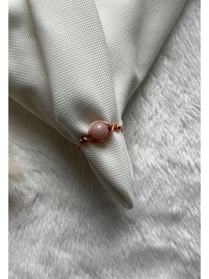 Pel Design Pembe Opal Taşı Ayarlanabilir Bakır Renk Tel Yüzük