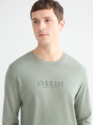 Lc Waikiki Yeni Sezon Bisiklet Yaka Uzun Kollu Baskılı Erkek Tişört