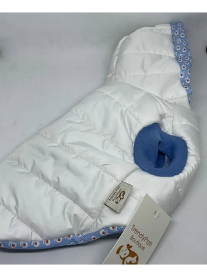 TrendyPati Köpek Montu ( Yelek ), Kapşonlu, Beyaz Mavi