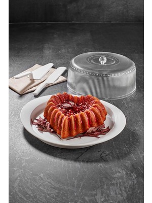 FRY Akrilik Barok Beyaz 4 Parça Kek Fanus & Kek Saklama Kabı & Şık Sunum Organizeri