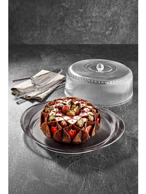 FRY Akrilik Barok Füme 4 Parça Kek Fanus & Kek Saklama Kabı & Şık Sunum Organizeri