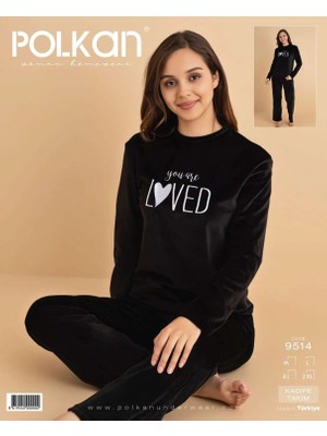 Polkan 9514 Kadife Uzun Kollu Bayan Pijama Takım