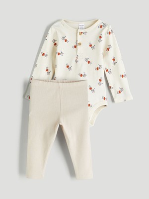 LC Waikiki Baskılı Erkek Bebek Çıtçıtlı Body ve Tayt