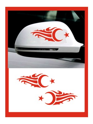 Ruselland Ayna Ay-Yıldız Özel Yeni Sticker Sağ-Sol 2 Adet 20*7 cm