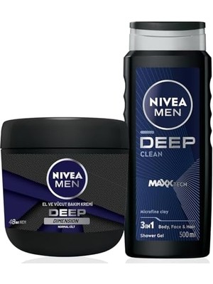 Mena Rise Nivea Men Erkek Damat Çeyiz Seti Deep Dimension Duş Jeli 500ML ve Nemlendirici El Vücut Bakım Kremi 400ML