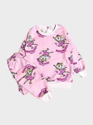 Aliş Kids Kız Çocuk Pamuklu Şardonlu Pembe Balerin Desenli Uzun Kollu Kışlık Pijama Takımı