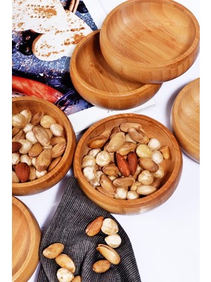 Mena Rise 4'lü Yuvarlak Bambu Çerezlik - Bambu Sunum Kasesi, Zeytinlik ve Kahvaltı Sunumluğu | Çok Amaçlı Dayanıklı ve Şık Tasarım