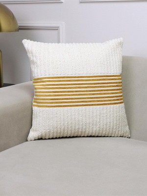 Mena Rise Ella Krem ve Hardal Çizgili 43X43 Kare Kırlent Kılıfı 43 x 43