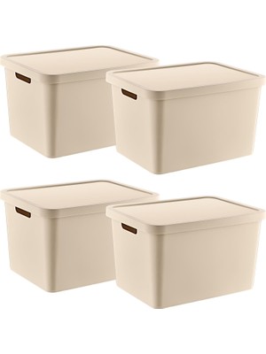 Mena Rise 4'lü Set Stafi Çok Amaçlı Kapaklı Kutu 18 Lt -, Çok Amaçlı Kapaklı Kutu, Ev-Ofis-Depo Için, Kapaklı Saklama Kutusu