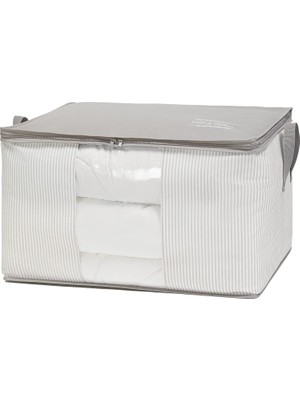 Mena Rise Textile Büyük Boy Pvc Pencereli Gri Çizgili Stuff & Things Hurç 60 x 43 x 35 cm