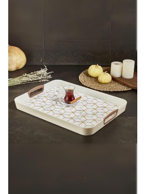 Mena Rise Ahmet Dikdörtgen Baskılı Tepsi Kumsal 34 x 46 Cm, Kumsal