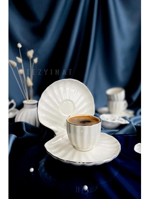 Mena Rise -Istiridye 12 Parça 6 Kişilik Kahve Fincan Takımı (Platin Yaldızlı)