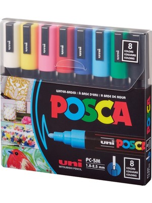 Kitabevimden Uni-Ball Posca 1.8-2.5 Su Bazlı Poster Markörü Anarenk 8 Li Pc-5m/8c