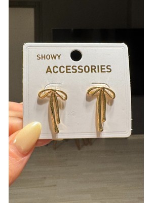 H&E Design Kadın Gold Minimal Fiyonk Küpe