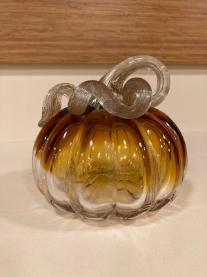 Dekoratif Üfleme Cam Kabak Düz Model Bal Rengi 13X13CM