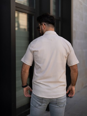 ahmetkoc collection Keten Gömlek Kısa Kol Ekru Renk