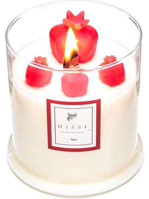 Mena Rise Üfleme Cam Ahşap Fitilli Nar Vegan Mum (380 Gr)