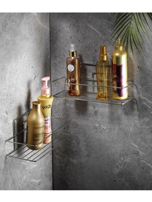 Mena Rise Haus Yapışkanlı Düzenleyici Şampuanlık Duş Rafı Krom 2 Adet Tş-01