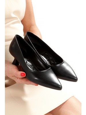 Modabuymus Siyah Mat Alçak Kısa Fındık Topuklu Stiletto Abiye Ayakkabı Minikandy