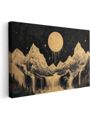 Artarilion Yatay Kanvas Tablo Dag ve Ay Manzarasi Modern Duvar Tablosu Kanvas Salon Ofis Tablosu