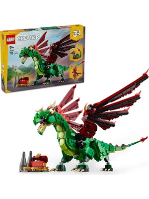 Mena Rise Creator 3’ü 1 Arada Orta Çağ Ejderhası 31161-9 Yaş ve Üzeri Çocuklar Için Deniz Yılanı ve Zümrüdüankaya Dönüşen Oyuncak Yapım Seti, Doğum Günü Hediyesi (715 Parça)