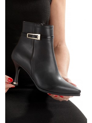 Modabuymus Siyah Mat Tokalı Ince Topuklu Kadın Bot Onemoresu2