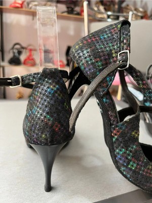 Bitangosu Siyah Zemin Ebruli Tonlama Nubuk Deri 8,5 cm 13 Pont Yandan Model Tango, Dans ve Salon Ayakkabısı