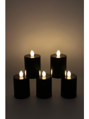 Led Mum Siyah Renk 5 Adet Batom LED Mum Şamdan 10 cm Plastik Malzeme ile Şık Tasarım