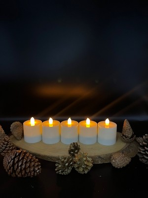 5 Adet 6 cm Beyaz Renk Batom LED Mum Çap 6 cm
