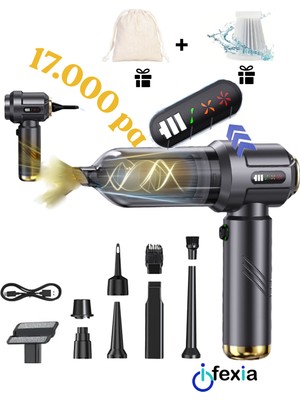 ifexia CY_109 Yeni Nesil Dijital Göstergeli 17.000PA Vakum ve Üflemeli Mini Araç ve Genel Kullanım Süpürgesi