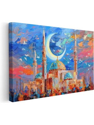 Artarilion Yatay Kanvas Tablo Cami ve Ay Modern Duvar Tablosu Kanvas Salon Ofis Tablosu