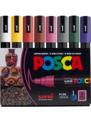 Mena Rise Pc-5m Su Bazlı Kalıcı Marker, 8'li Set (Koyu Renkler)