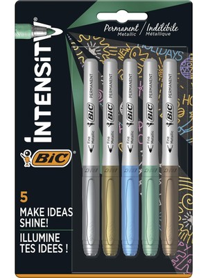 Mena Rise Intensity Permanent Marker Metalik Kalıcı Işaretleyiciler - 5'li Paket - Çeşitli Metalik Renkler - Koyu ve Açık Yüzeyler Için - Düşük Koku